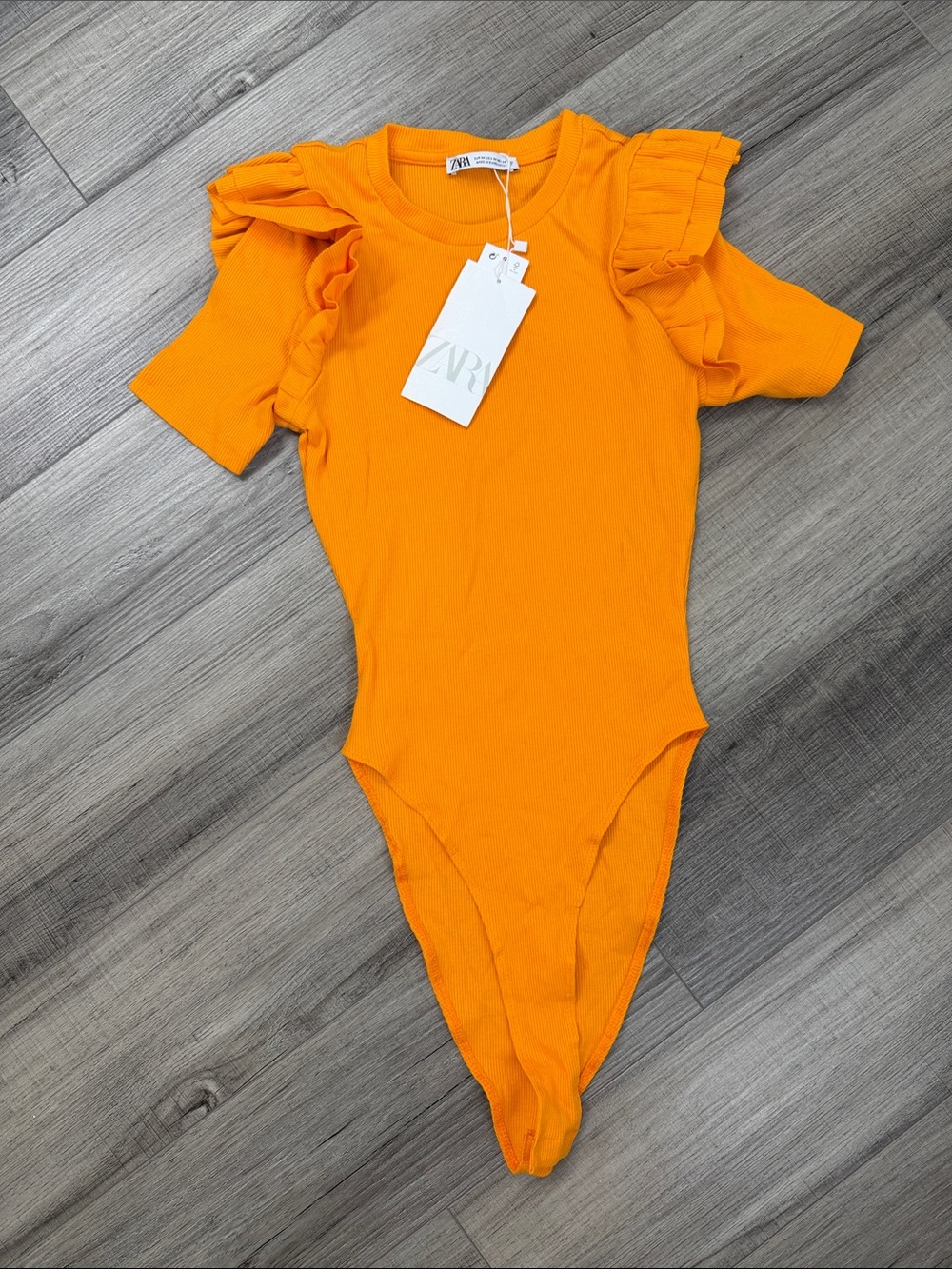 Zara Bright Orange Ruffle-Sleeve Bodysuit